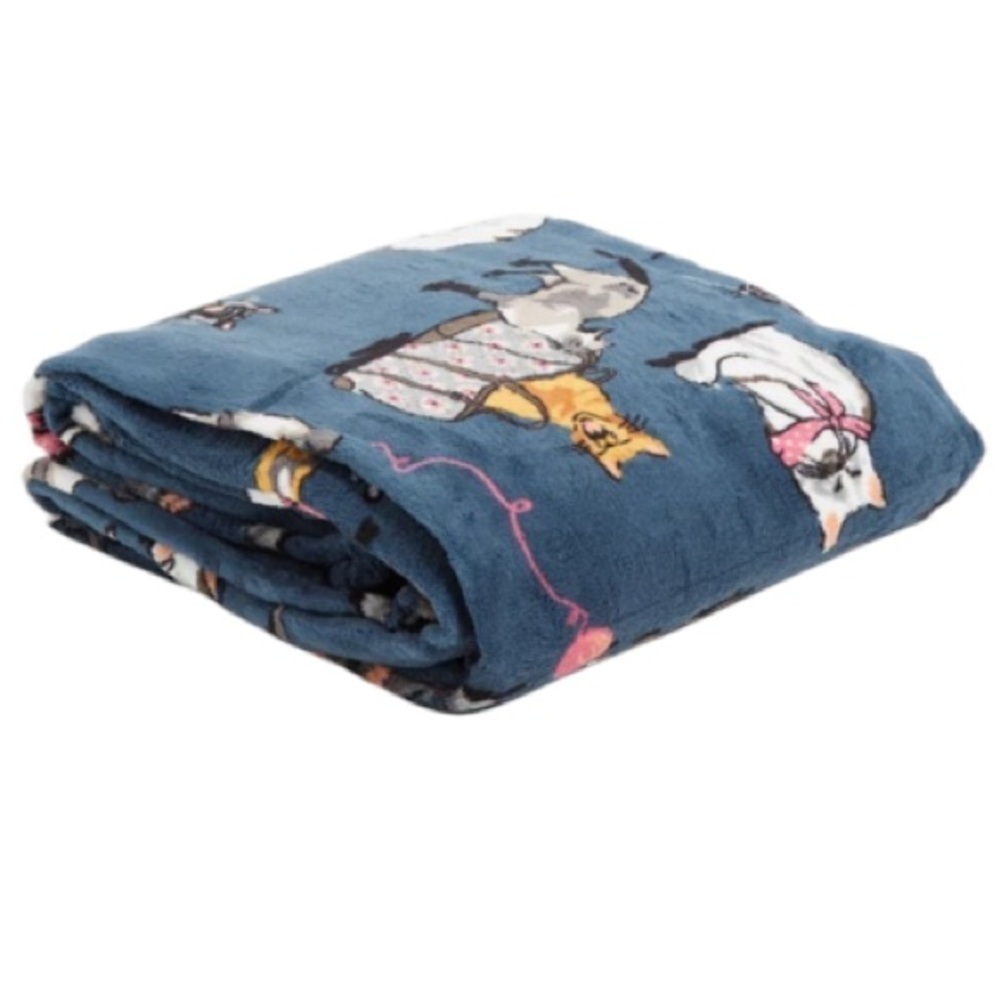 π Vera Bradley Catβs Meow Plush Cozy Fleece Throw Blanket 80β x 50β Blue - Picture 2 of 5